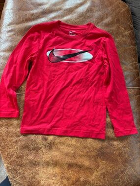 Nike Red Youth Long Sleeve Tee with White Swoosh